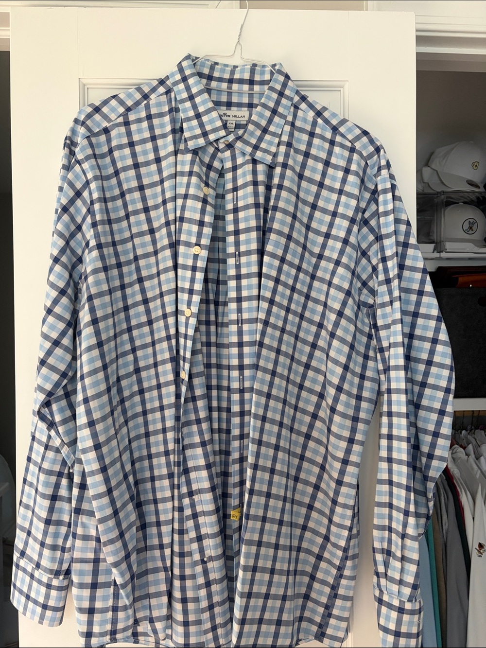 Peter Millar Blue and White Plaid Button-Down Shirt